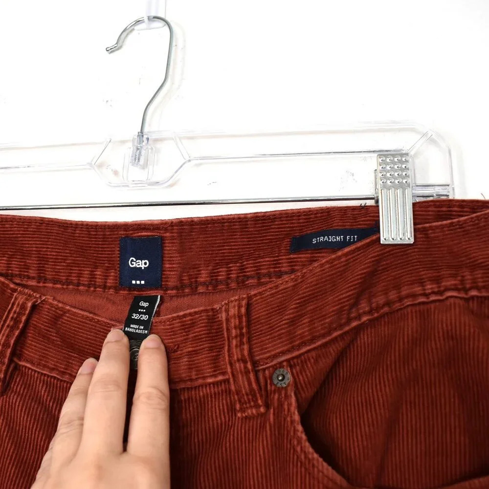 GAP Factory Mens Corduroy Pants Sz 32/30 Straight Fit 100% Cotton 5 Pocket Rust - Picture 6 of 16